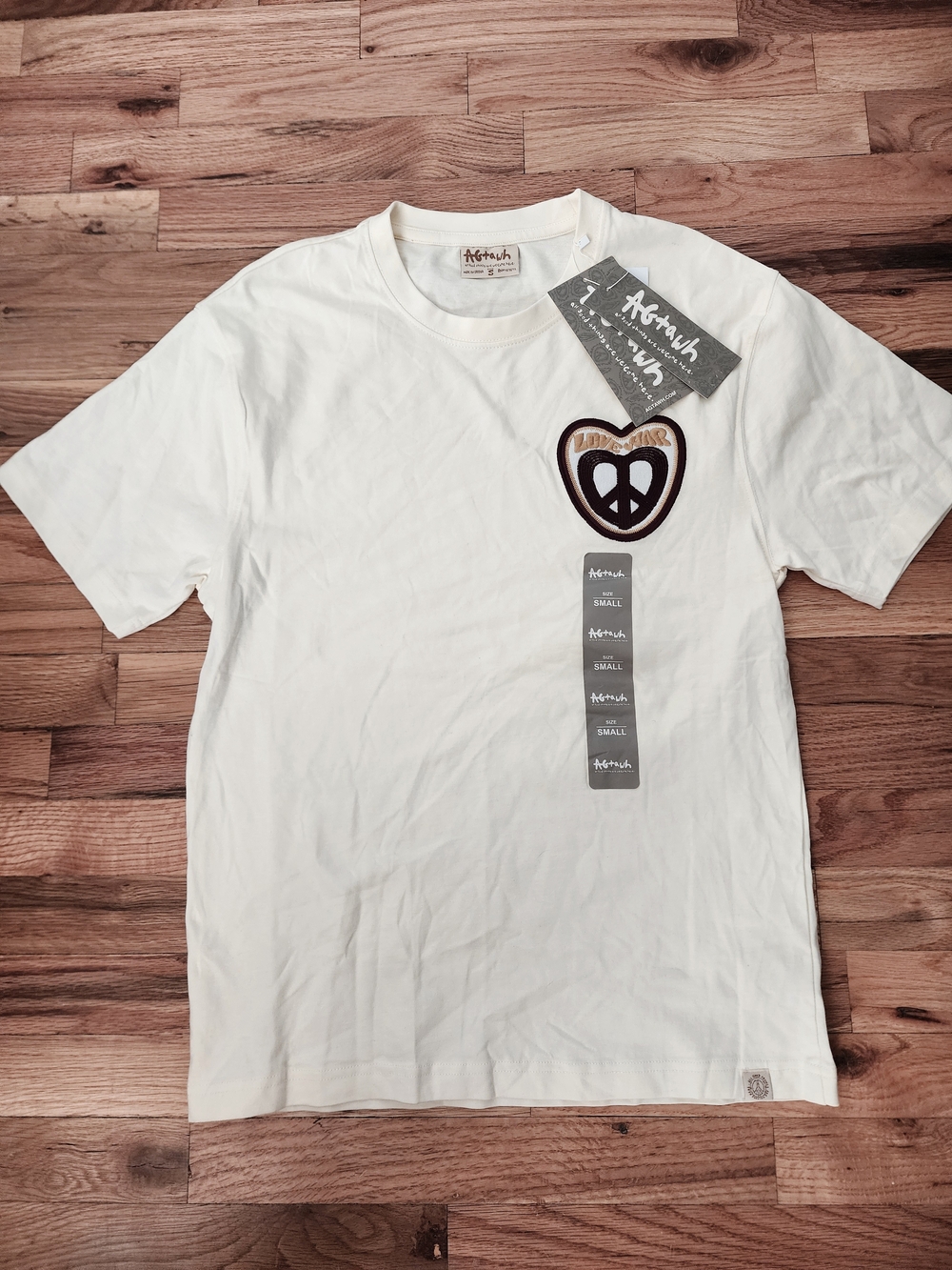 White Crewneck T-Shirt with Peace Heart Patch